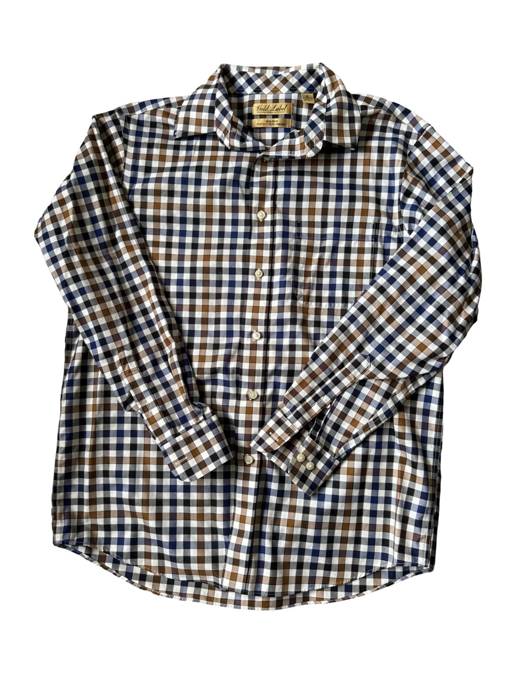Roundtree & Yorke Brown, Navy & White Check Button-Down Shirt